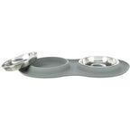 Set de comederos, silicona/acero inoxidable gris