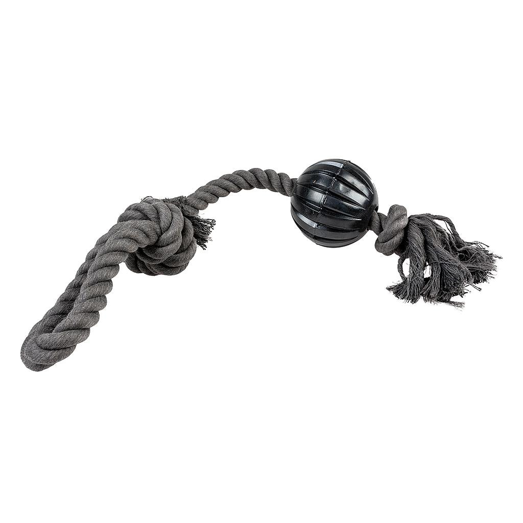 Duvo Juguete Perro Eco Cuerda Negra 2 Nudos con Asa y Bola Goma 58 x 8,5 x 8,5 cm