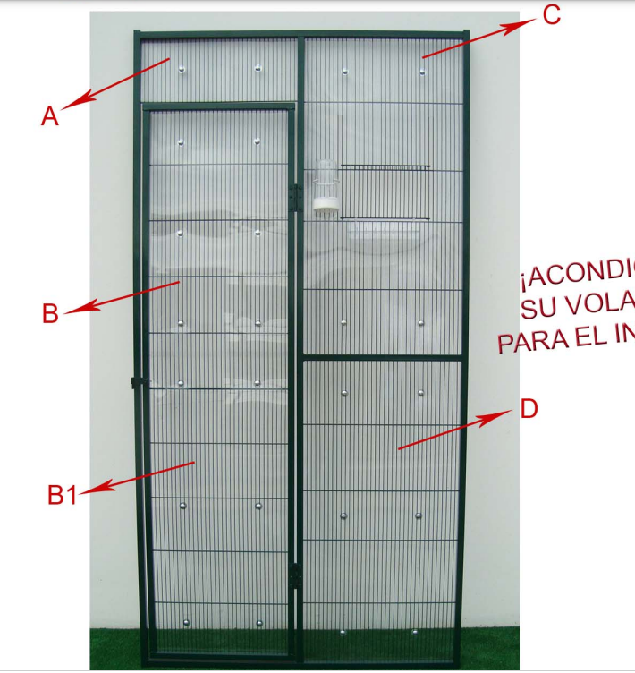 Panel PVC rígido transparente voladero pájaro (piezas A, B, B1, C, D, E, F)